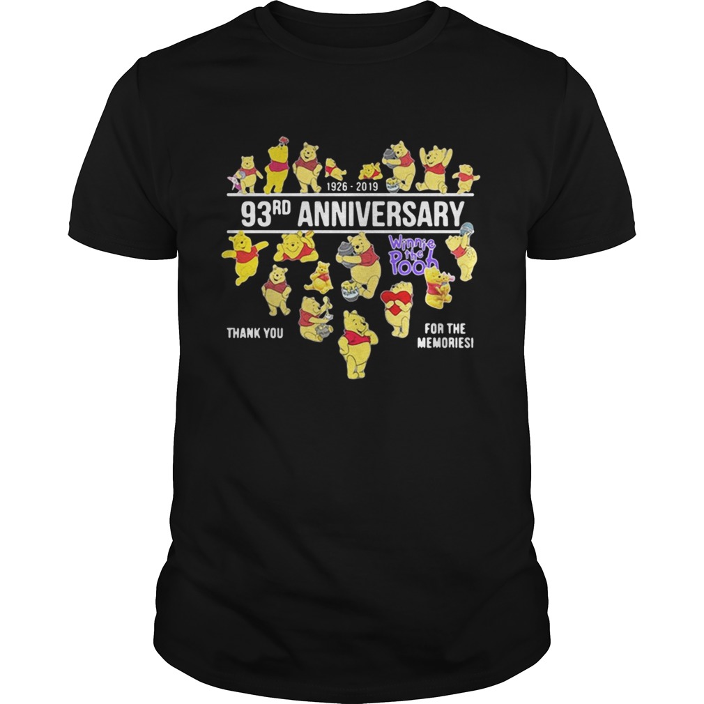 19262019 93rd anniversary Winnie the Pooh thank you for the memories shirt