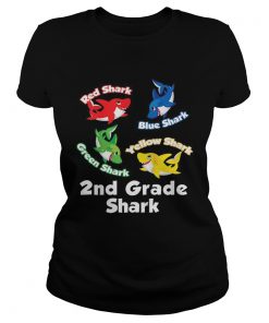 Awesome Red Blue Green Yellow Shark 2nd Grade Shark  Classic Ladies