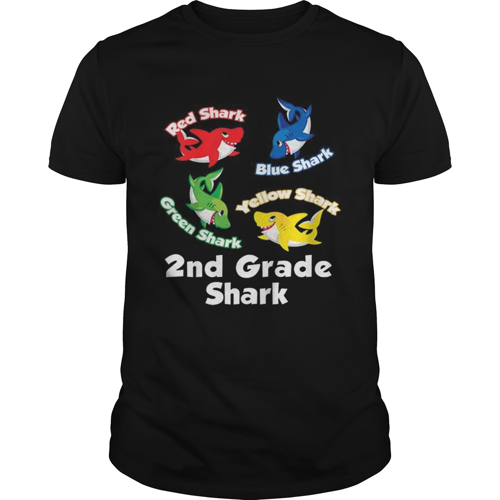Awesome Red Blue Green Yellow Shark 2nd Grade Shark Unisex