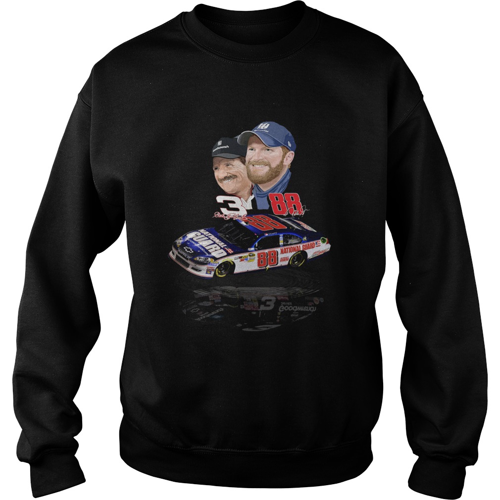 Dale Earnhardt Jr and Dale Earnhardt Sr with cars Sweatshirt