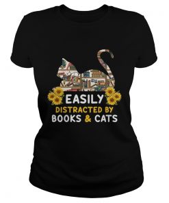 Easily Distracted By BooksCats Cat Lover TShirt Classic Ladies