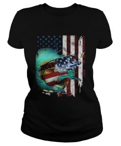 Fishing US Flag TShirt Classic Ladies