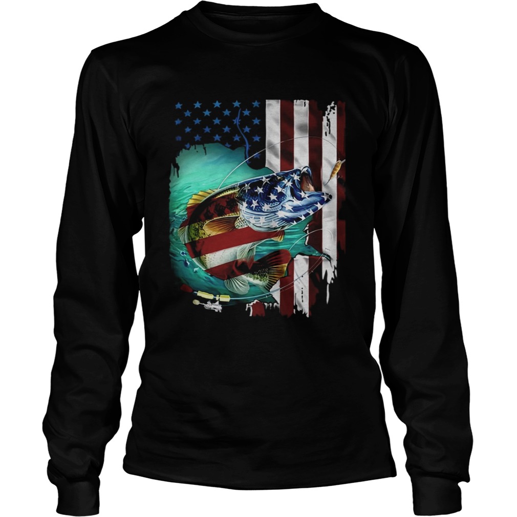 Fishing US Flag TShirt LongSleeve