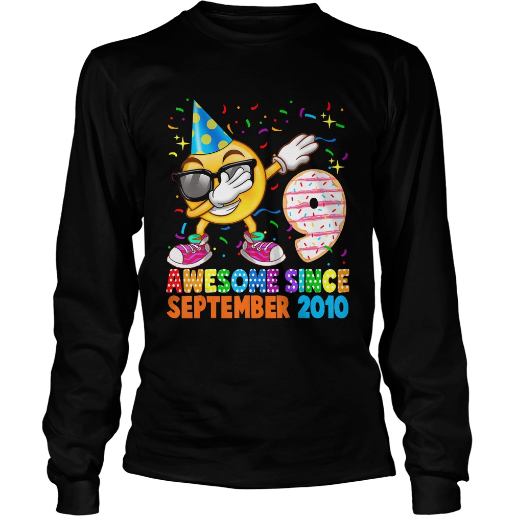 1568377067Awesome Since September 2010 9th Birthday Emoji Gift Shirt LongSleeve