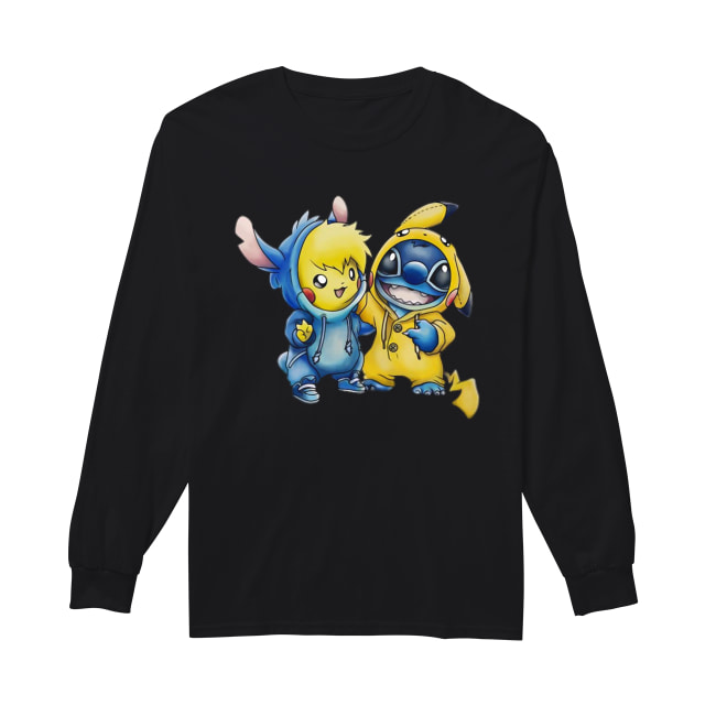 Disney Lilo Stitch Drawing Pikachu Pokemon Long Sleeved T-shirt 