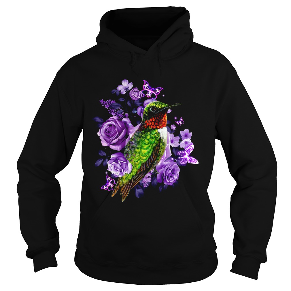 Hummingbird and purple rose flower Hoodie