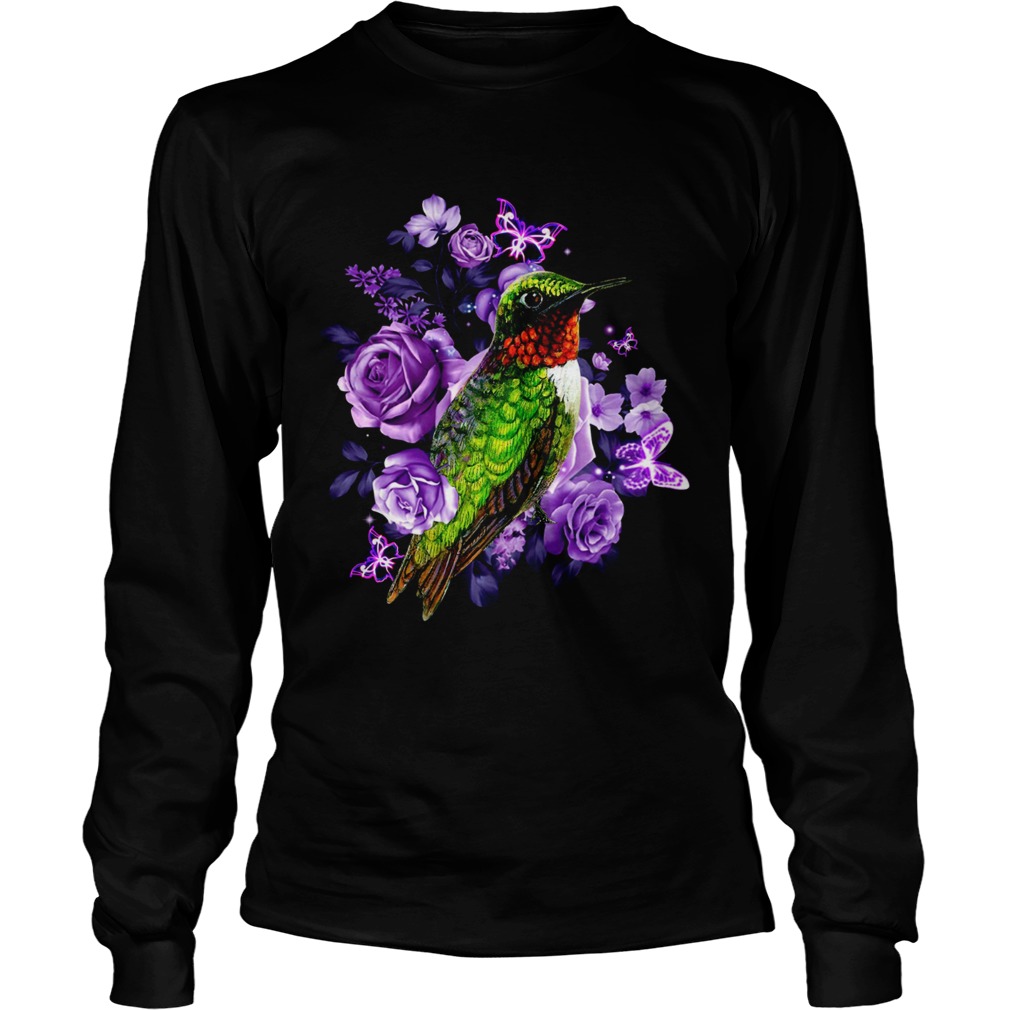 Hummingbird and purple rose flower LongSleeve