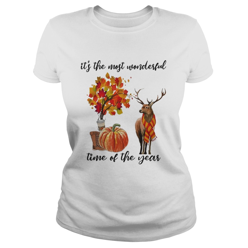 Its The Most Wonderful Time Fall Autumn Maple Leaf Deer Shirt Classic Ladies