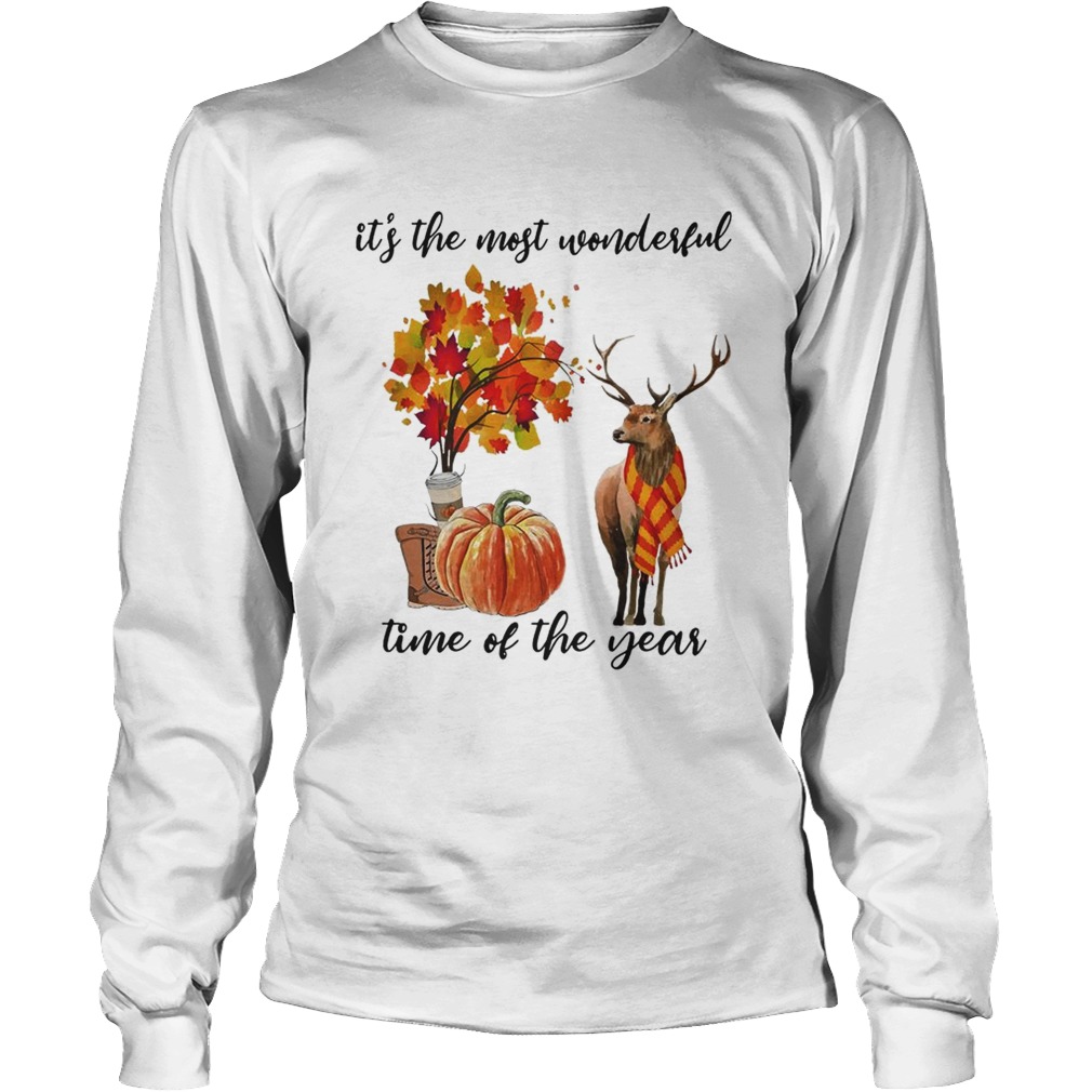 Its The Most Wonderful Time Fall Autumn Maple Leaf Deer Shirt LongSleeve