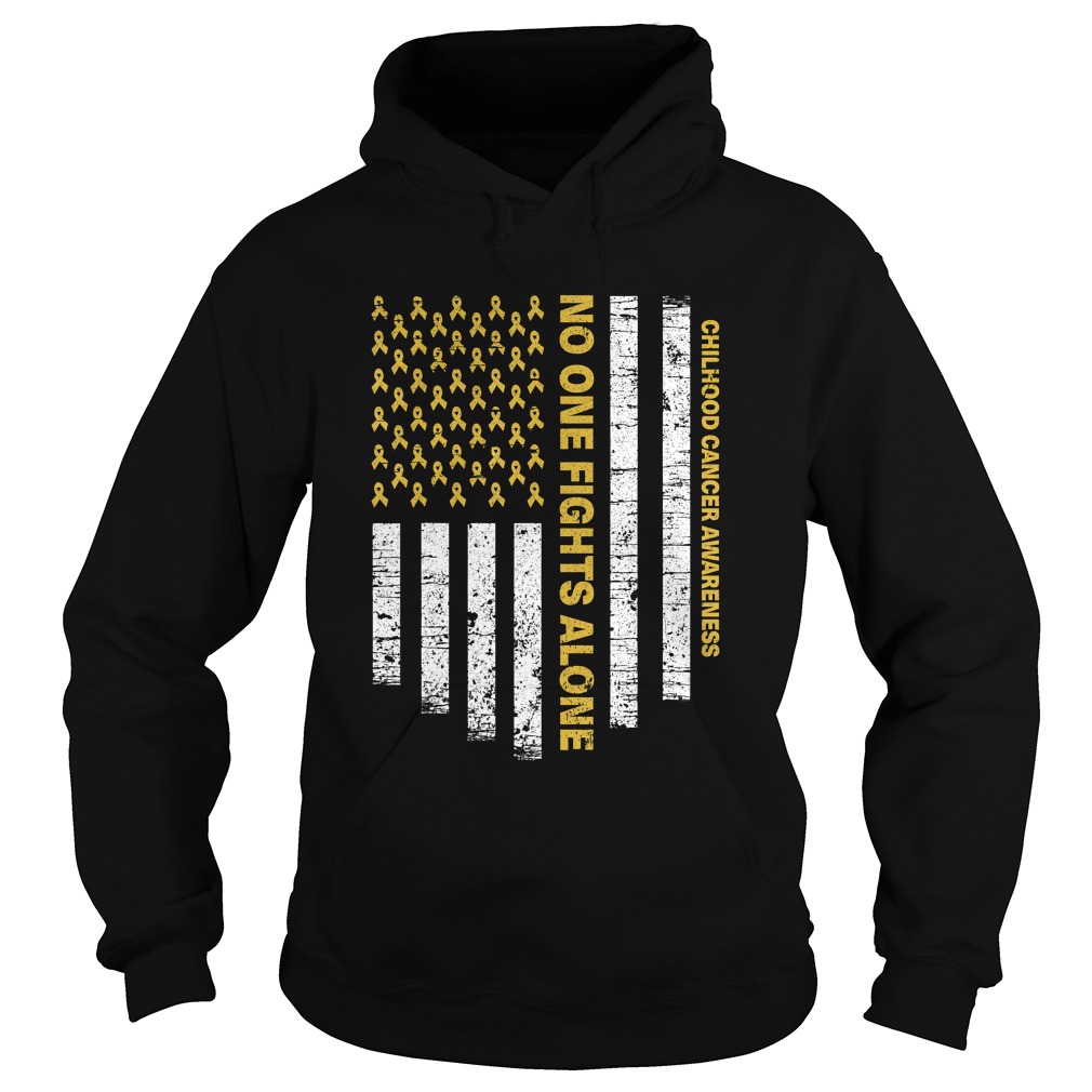 No One Fights Alone USA Flag Childhood Cancer Awareness TShirt Hoodie