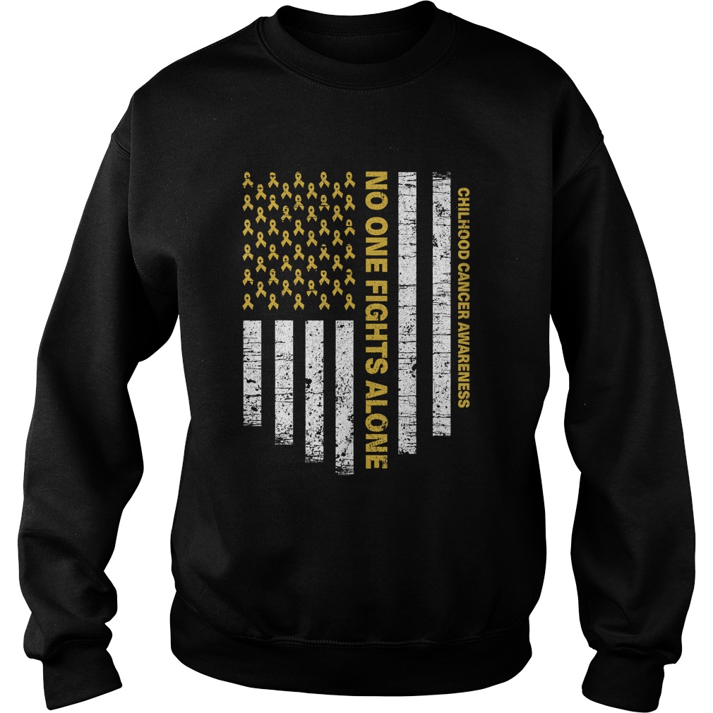 No One Fights Alone USA Flag Childhood Cancer Awareness TShirt Sweatshirt