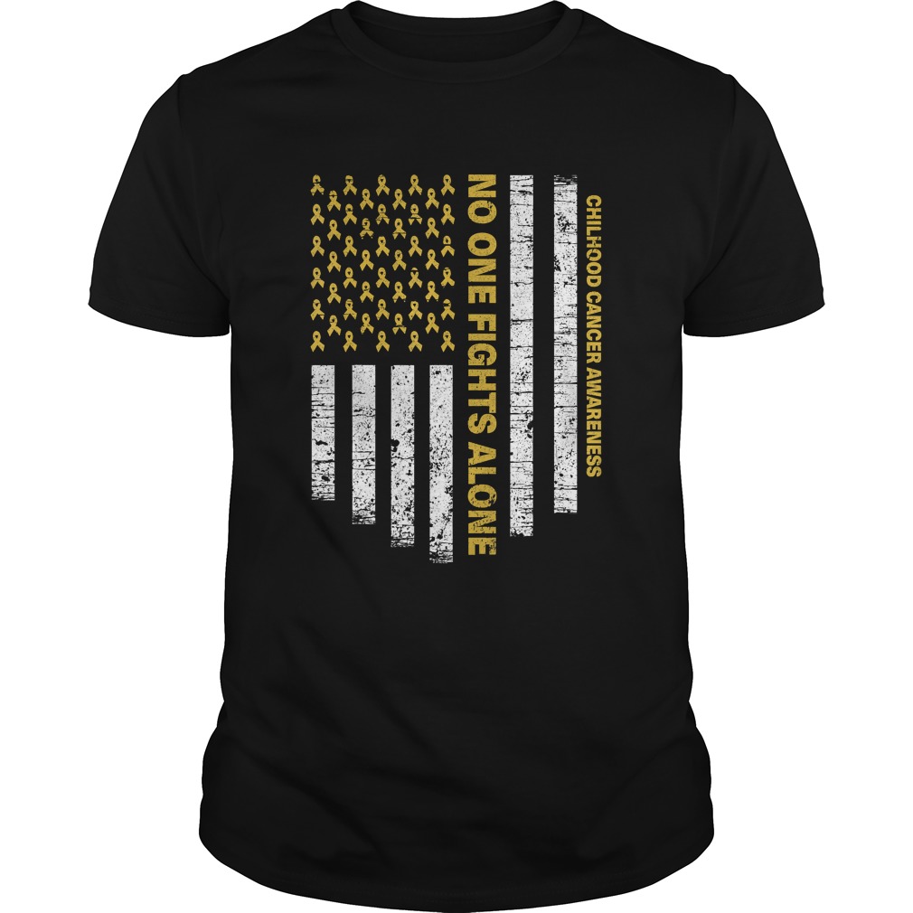 No One Fights Alone USA Flag Childhood Cancer Awareness TShirt