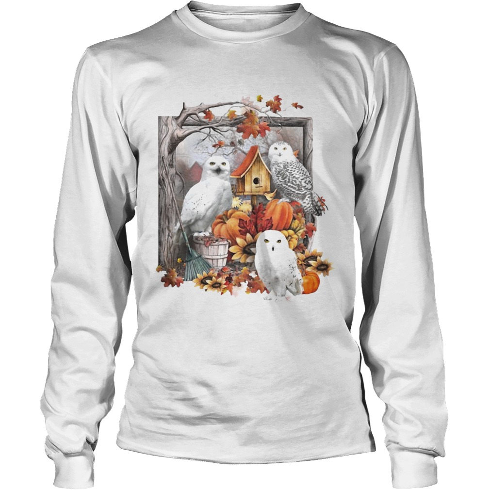 Owl pumpkin flowers and autumn leaf tree LongSleeve