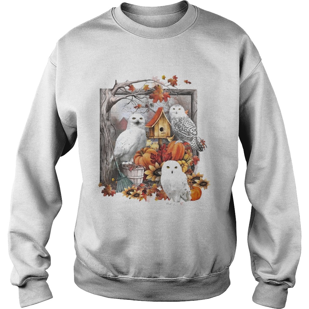 Owl pumpkin flowers and autumn leaf tree Sweatshirt