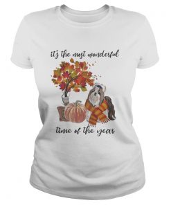 Shih Tzu Its The Most Wonderful Time Of The Year Fall Autumn Maple Leaf Shirt Classic Ladies