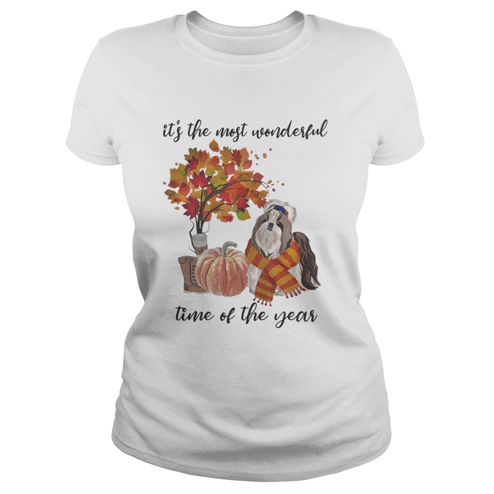 Shih Tzu Its The Most Wonderful Time Of The Year Fall Autumn Maple Leaf Shirt Classic Ladies
