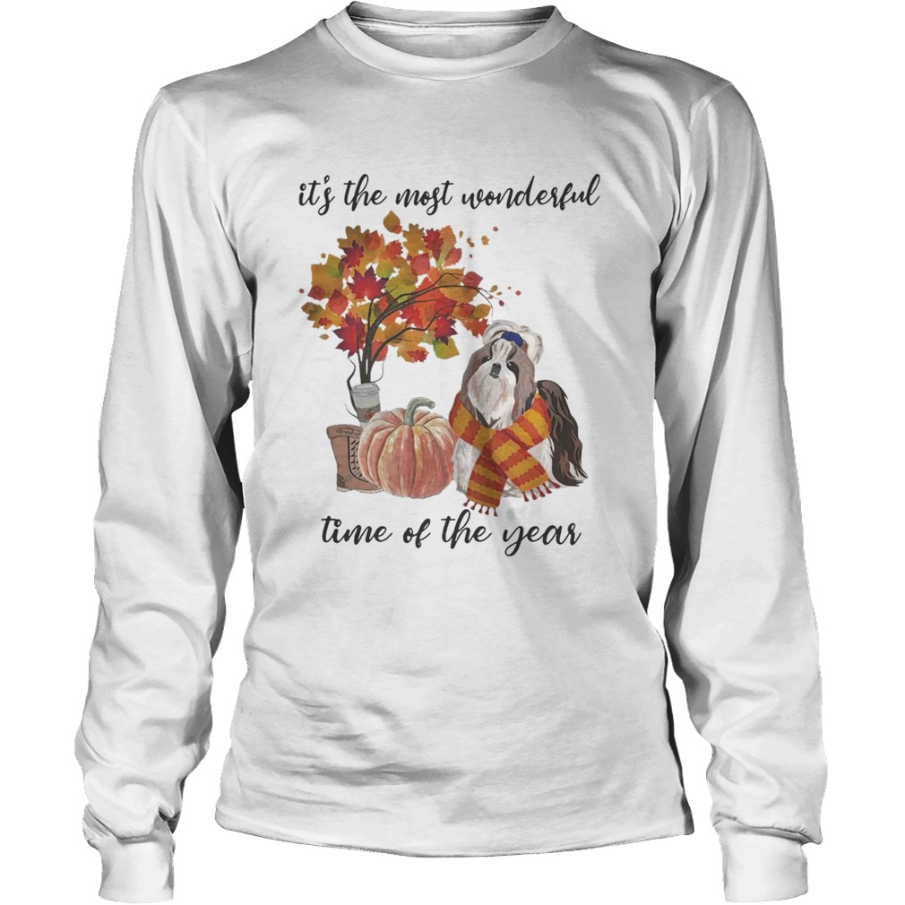 Shih Tzu Its The Most Wonderful Time Of The Year Fall Autumn Maple Leaf Shirt LongSleeve