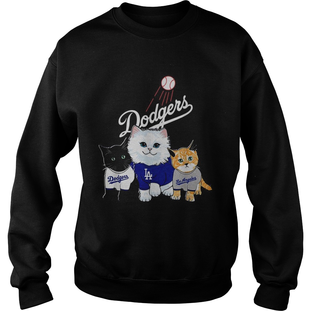 Three cat black white and yellow Los Angeles Dodgers Sweatshirt