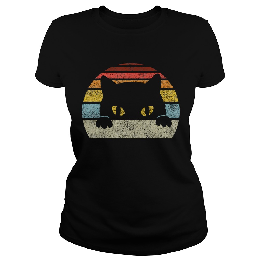 Vintage Black Cat Lover Retro Style Cats Gift TShirt Classic Ladies