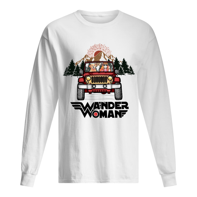 Wander woman and Dogs driving Jeep go camping Long Sleeved T-shirt 