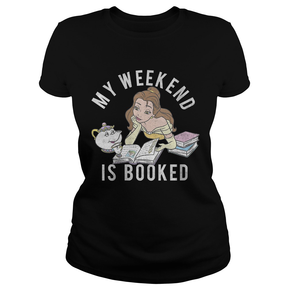 Womens Disney Beauty And The Beast My Weekend Is Booked Portrait VNeck TShirt Classic Ladies