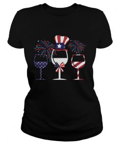 4th Of July American Flag Wine Glass TShirt Classic Ladies