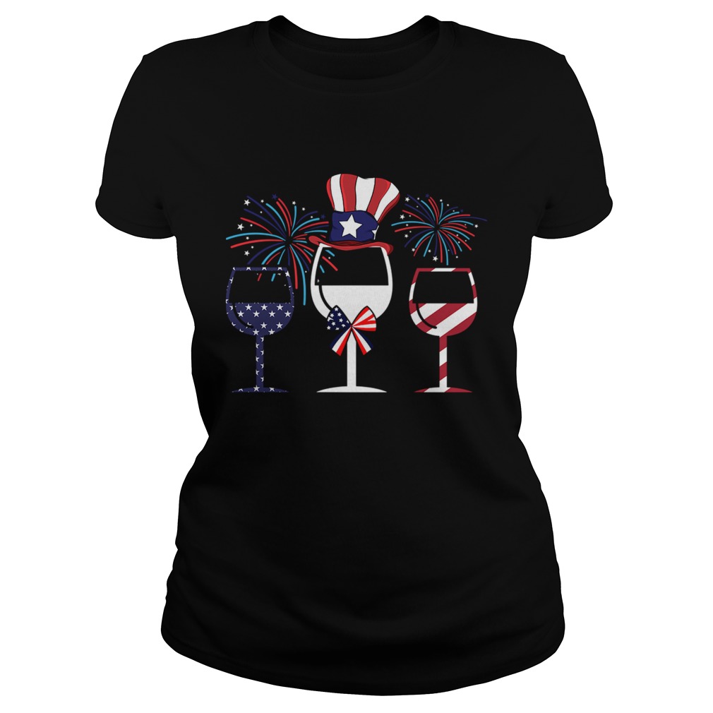4th Of July American Flag Wine Glass TShirt Classic Ladies
