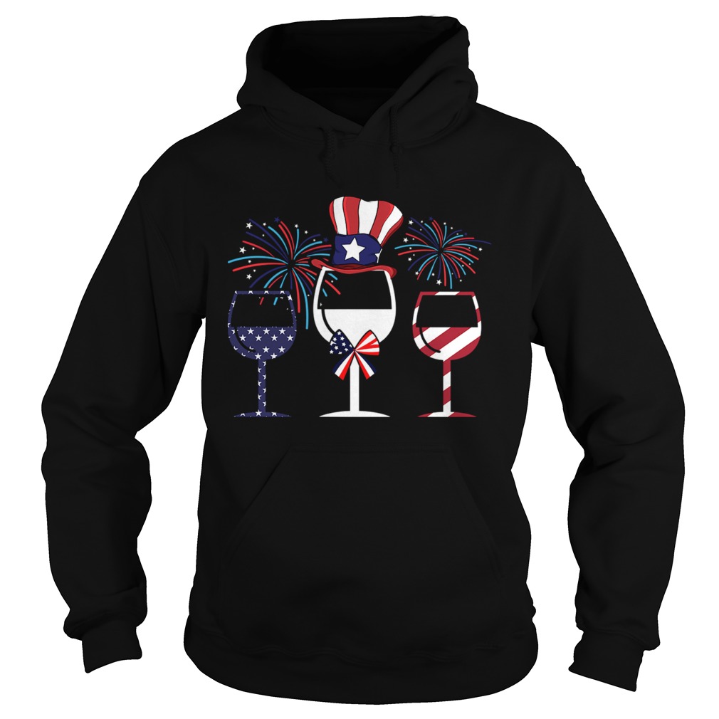4th Of July American Flag Wine Glass TShirt Hoodie