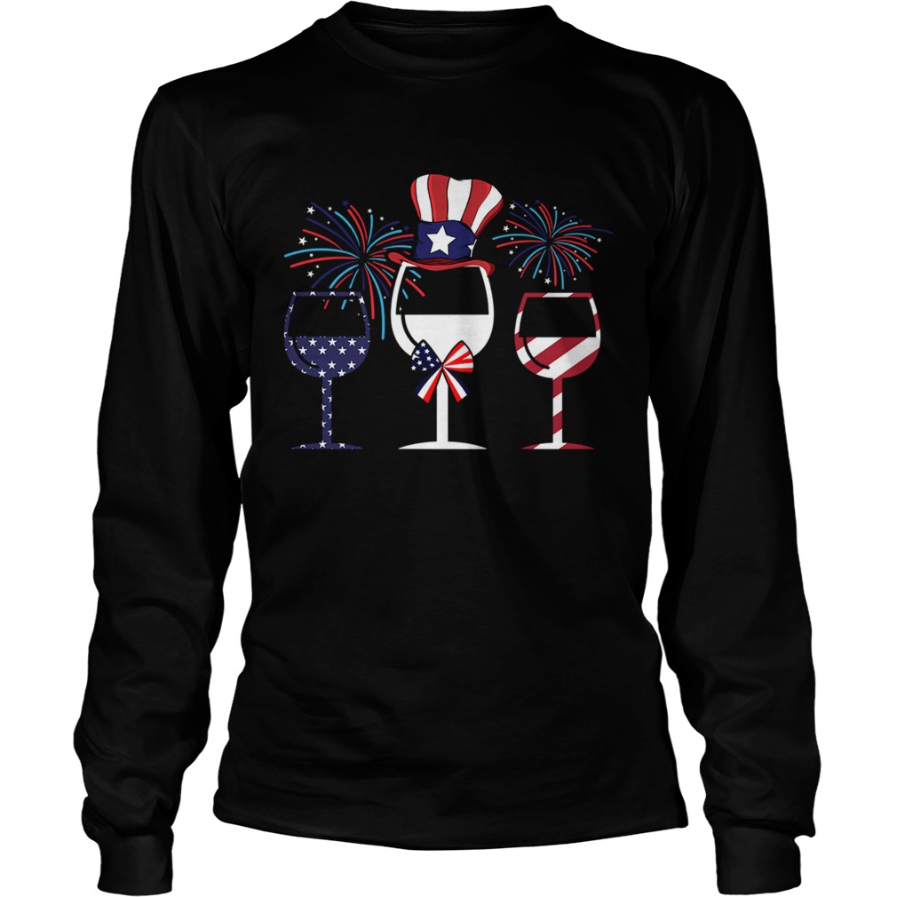 4th Of July American Flag Wine Glass TShirt LongSleeve