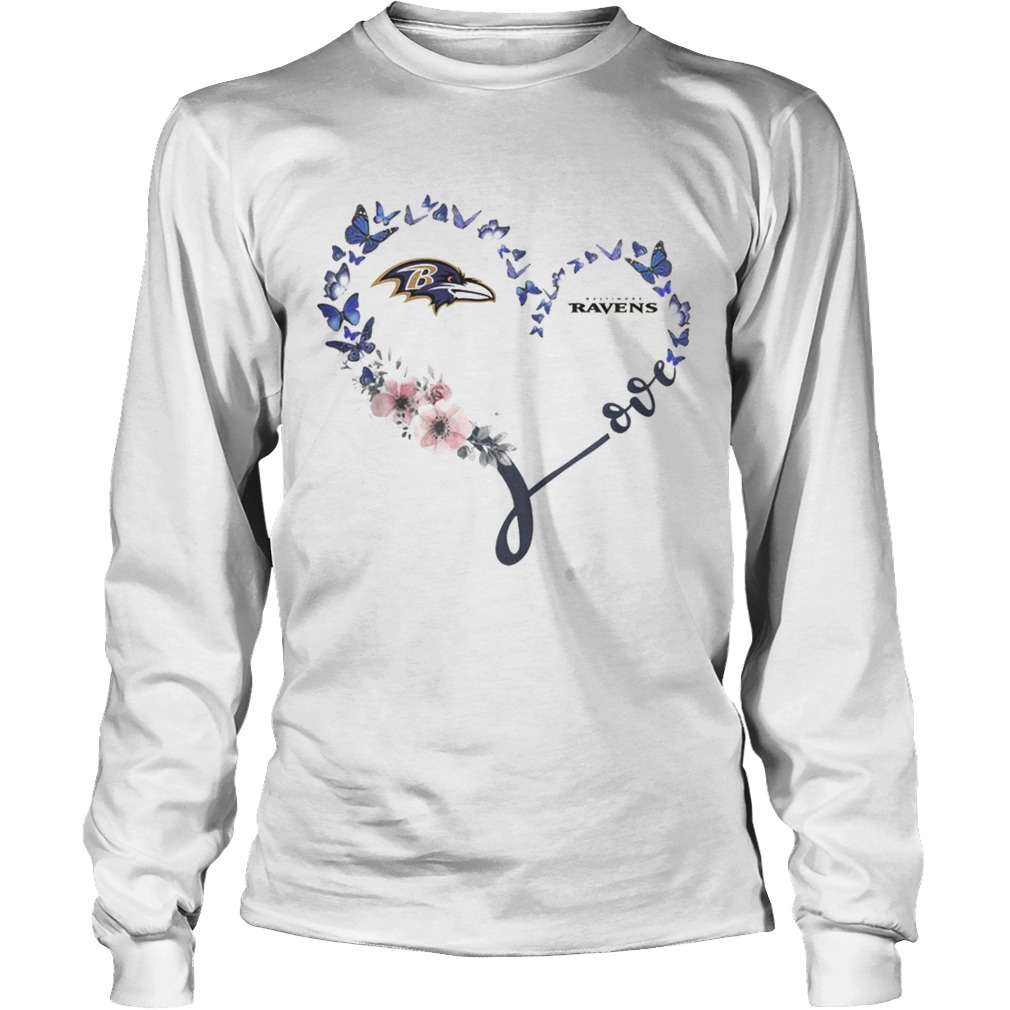 Baltimore Ravens Heart Butterfly And Flowers Shirt LongSleeve
