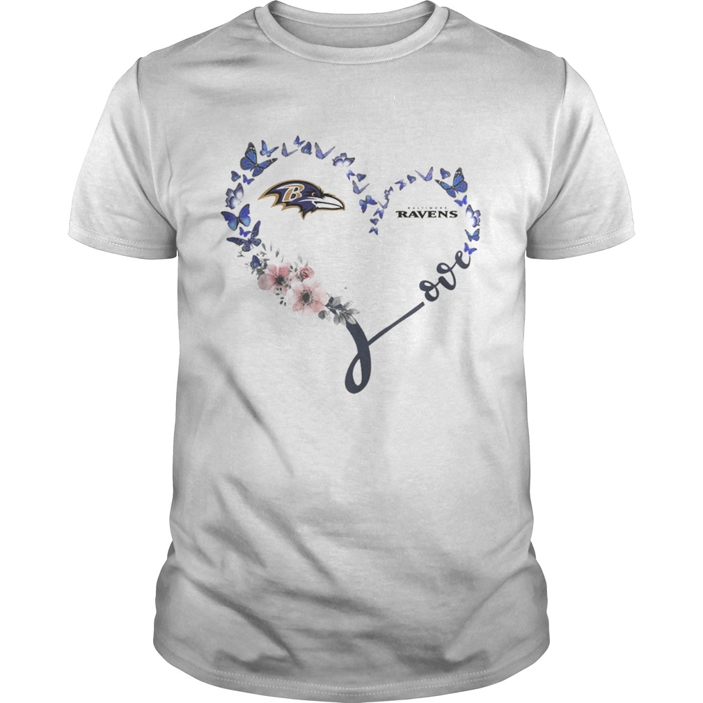 Baltimore Ravens Heart Butterfly And Flowers Shirt