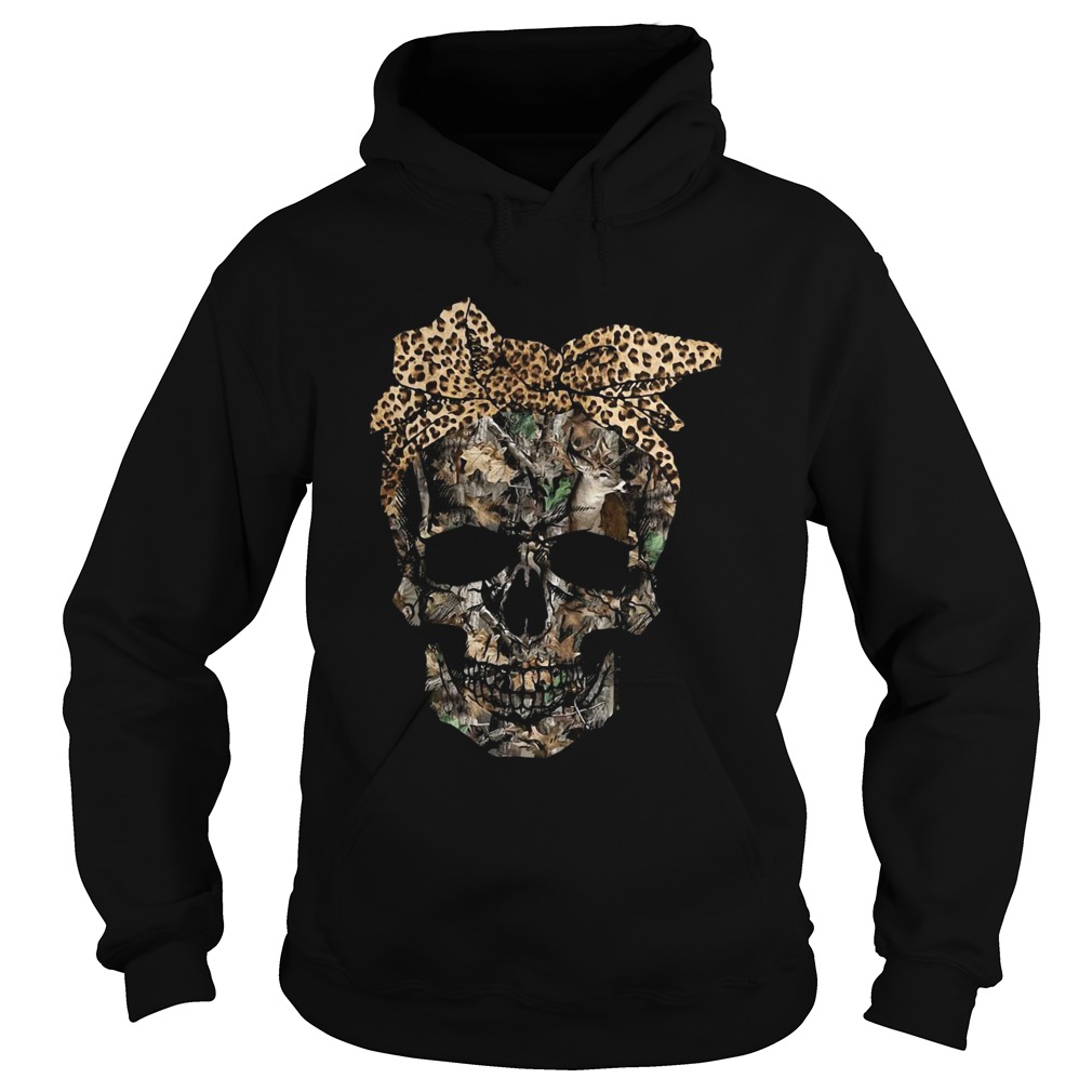 Deer hunting camouflage skull with leopard bandana Hoodie