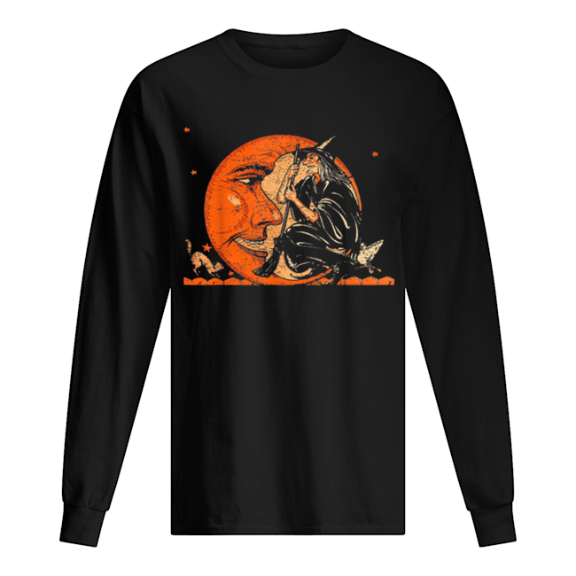 Great Vintage Witch and Moon Halloween Long Sleeved T-shirt 