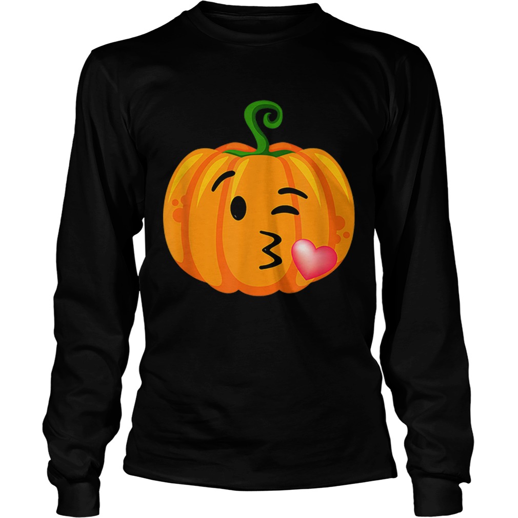 Halloween Adults Kid Blow Kiss Wink Emoji Pumpkin Face LongSleeve