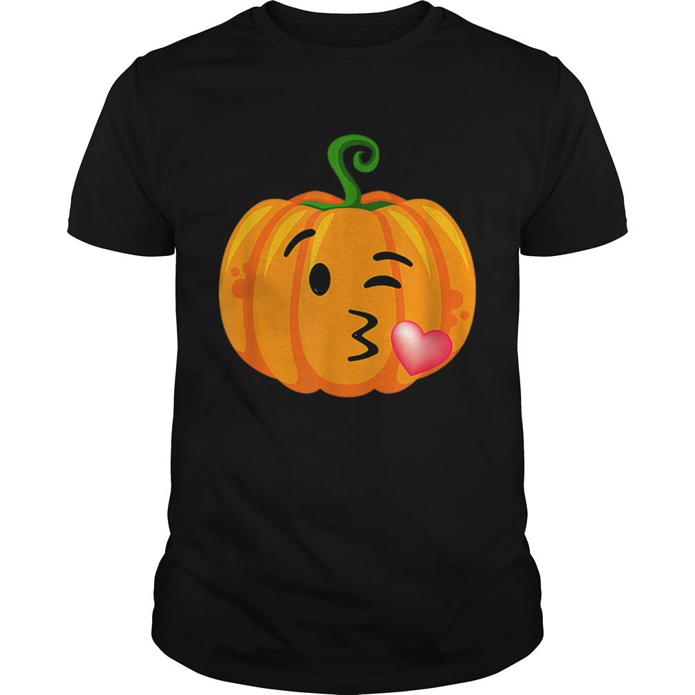Halloween Adults Kid Blow Kiss Wink Emoji Pumpkin Face shirt