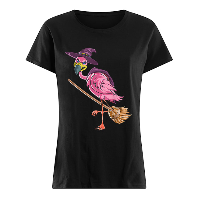 Halloween Flamingo Witch Scary Party Funny Broom Gift Classic Women's T-shirt