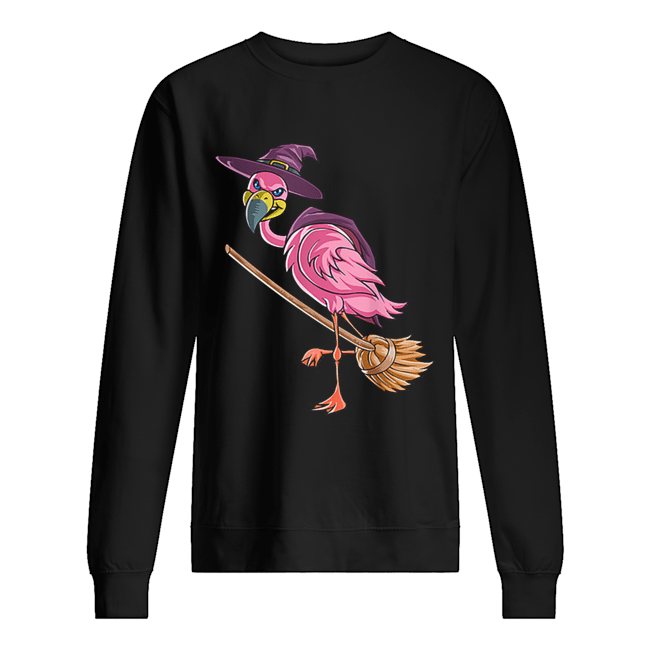 Halloween Flamingo Witch Scary Party Funny Broom Gift Unisex Sweatshirt
