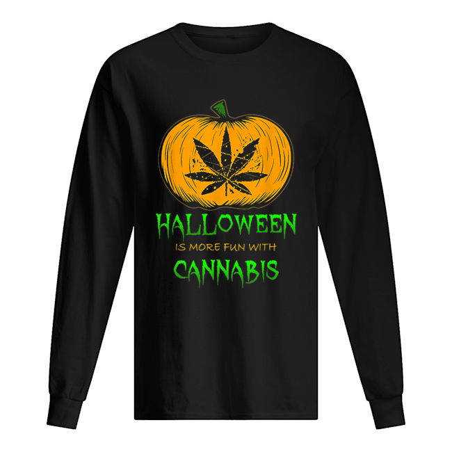 Halloween THC 420 Pumpkin Carving Stoner Cannibus Smoking Long Sleeved T-shirt 