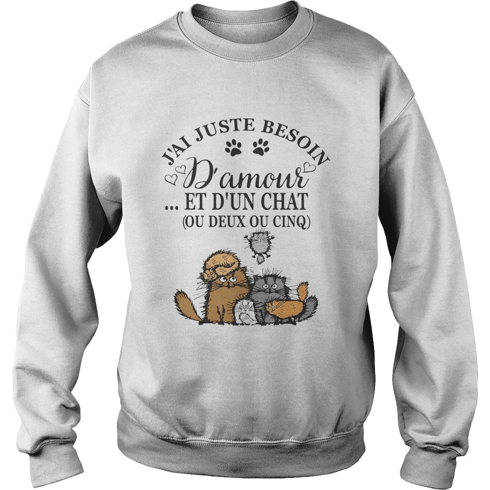 Jai juste besoin Damour et dun chat ou deux ou cinq Cat Sweatshirt
