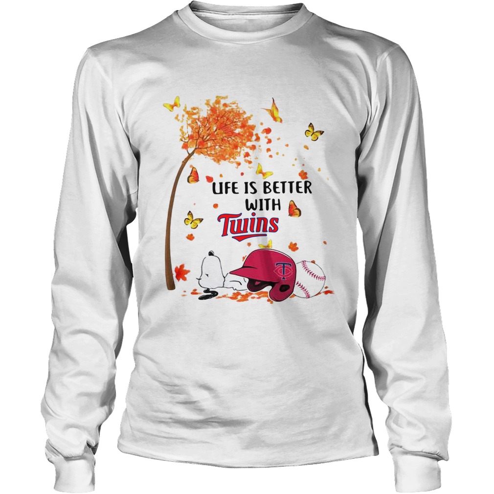 Life is better with Minnesota Twins Snoopy sleeping under autumn tree LongSleeve
