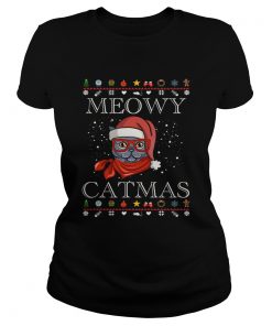Meowy Happy Christmas Cat Lover Gift TShirt Classic Ladies