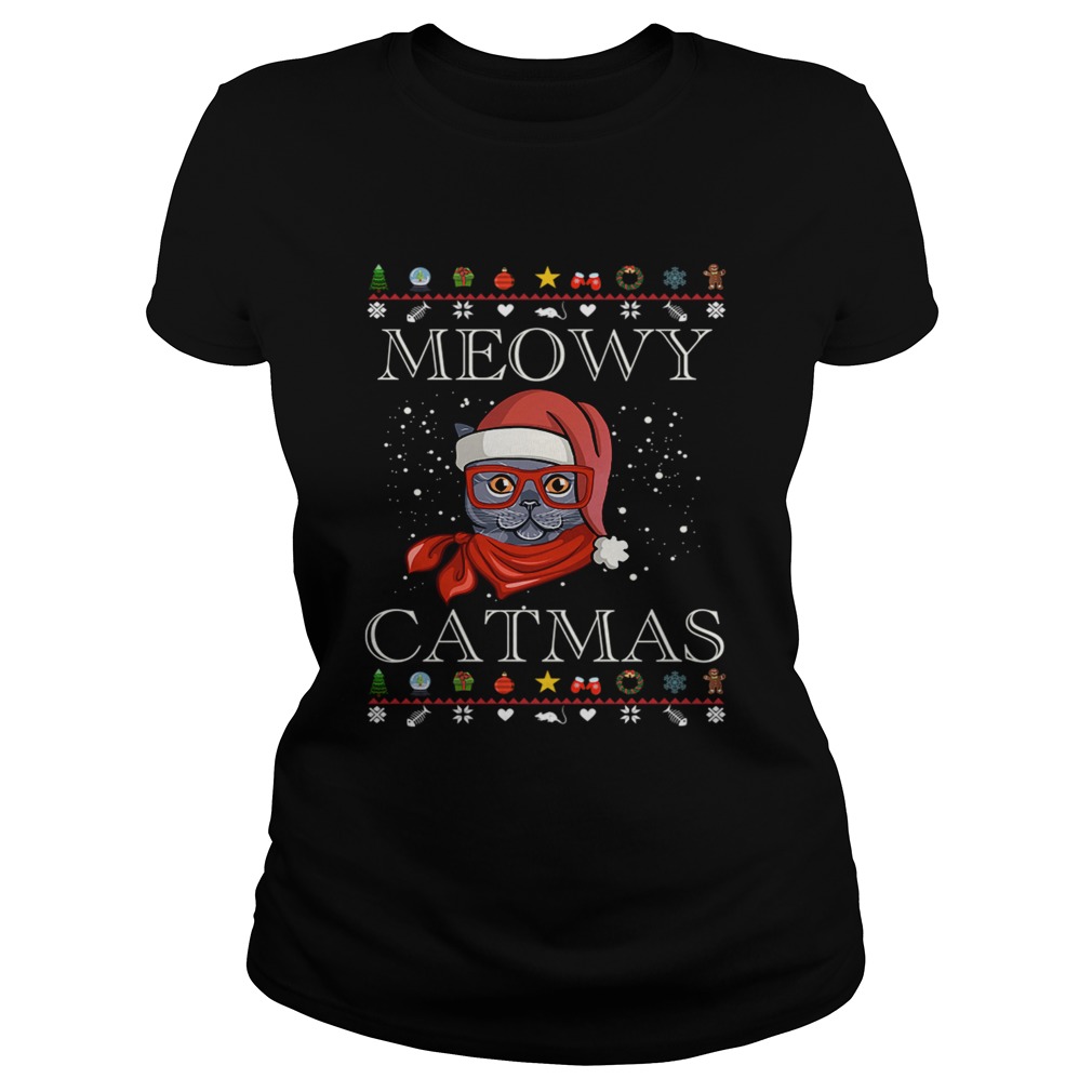 Meowy Happy Christmas Cat Lover Gift TShirt Classic Ladies