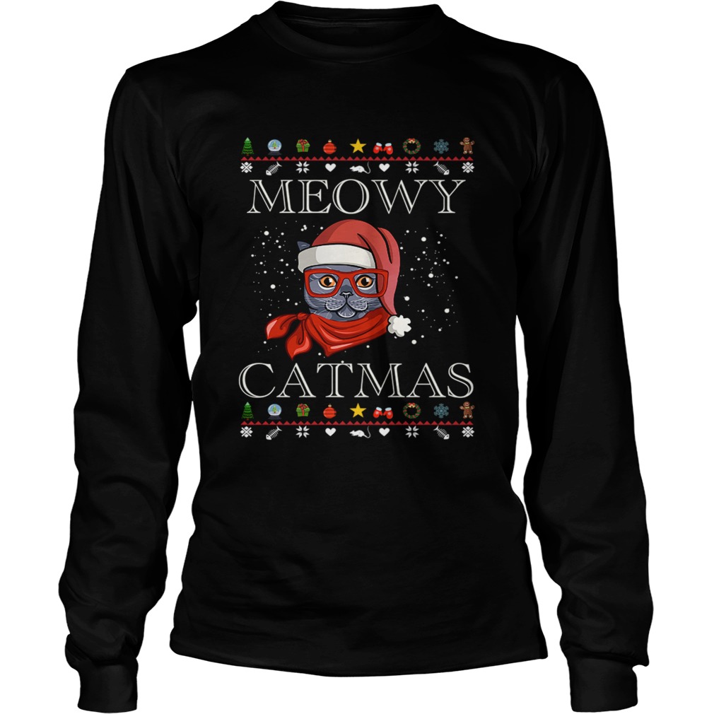 Meowy Happy Christmas Cat Lover Gift TShirt LongSleeve