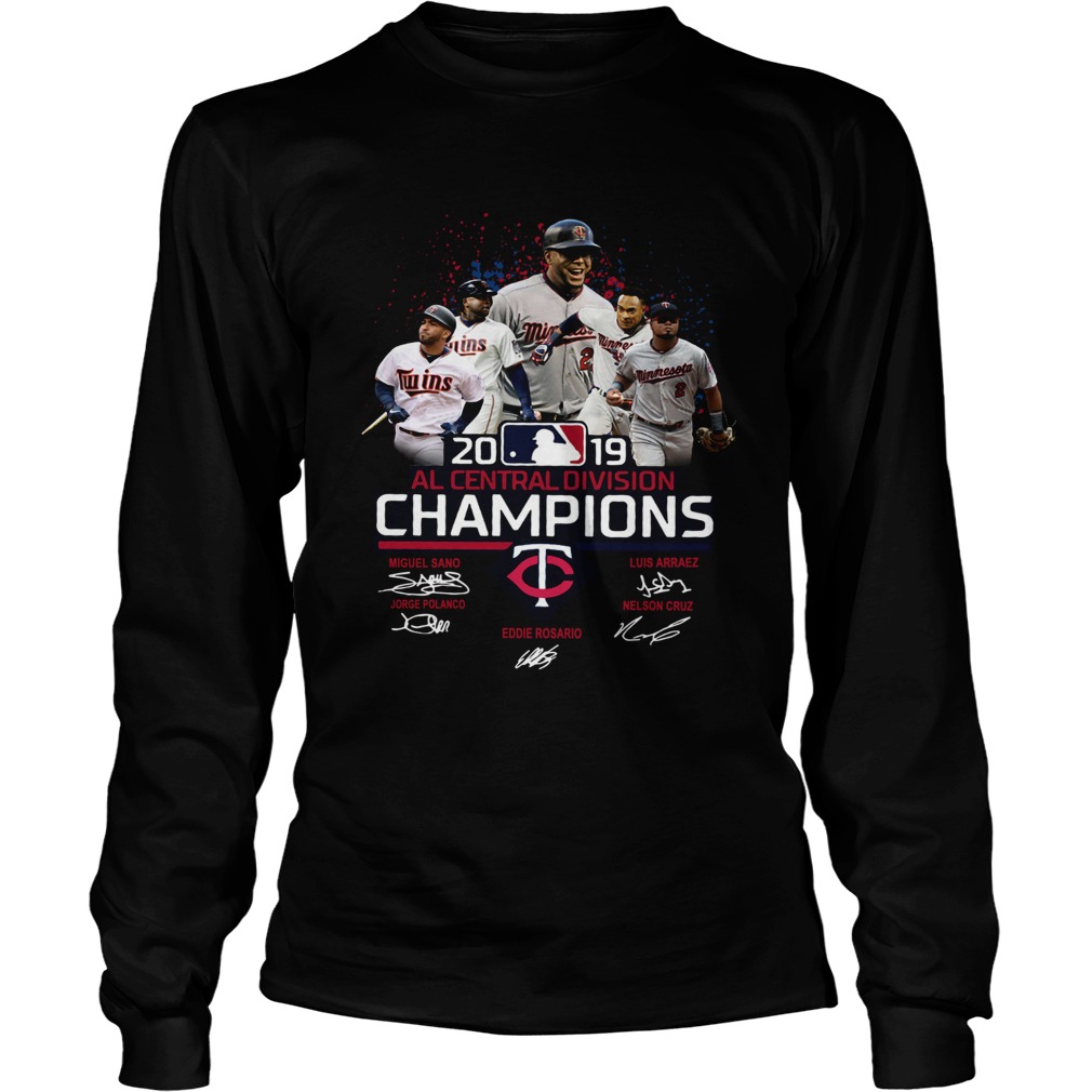 Minnesota Twins 2019 Al central division Champions signatures LongSleeve