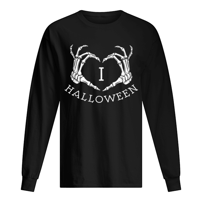 Premium Scary Skeleton Bones Hands I Love Halloween Long Sleeved T-shirt 