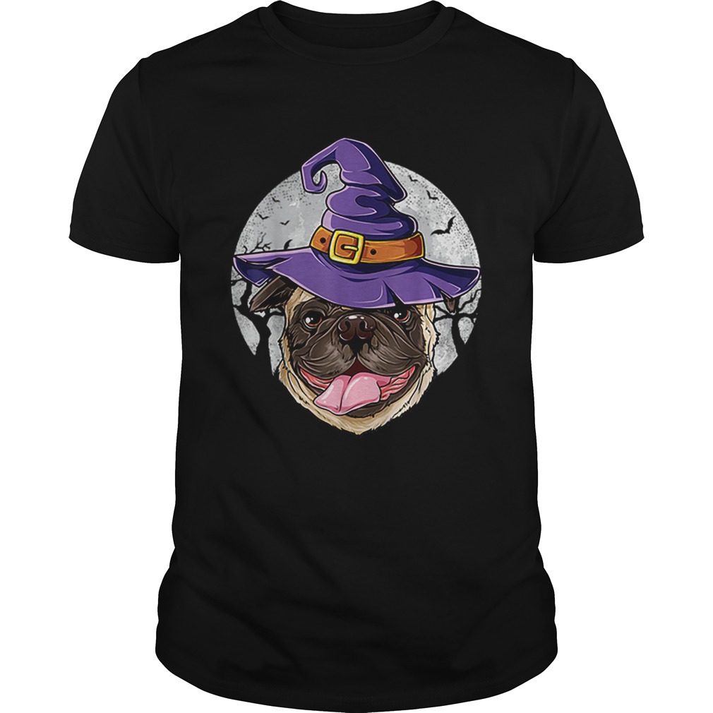Pug Witch Hat Funny Halloween Gifts Dog shirt