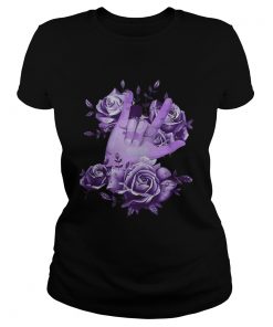 Rock N Roll Sign Language Purple Roses Shirt Classic Ladies