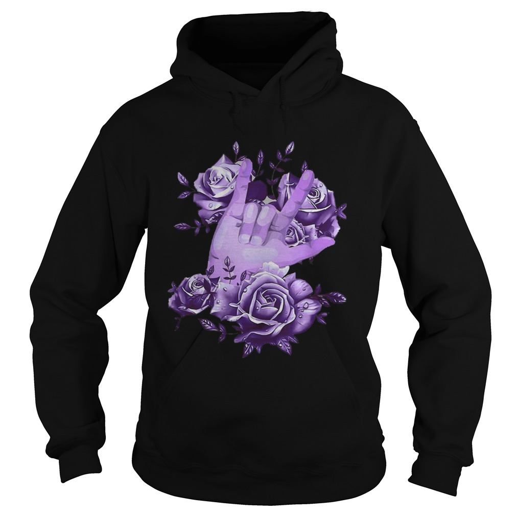 Rock N Roll Sign Language Purple Roses Shirt Hoodie