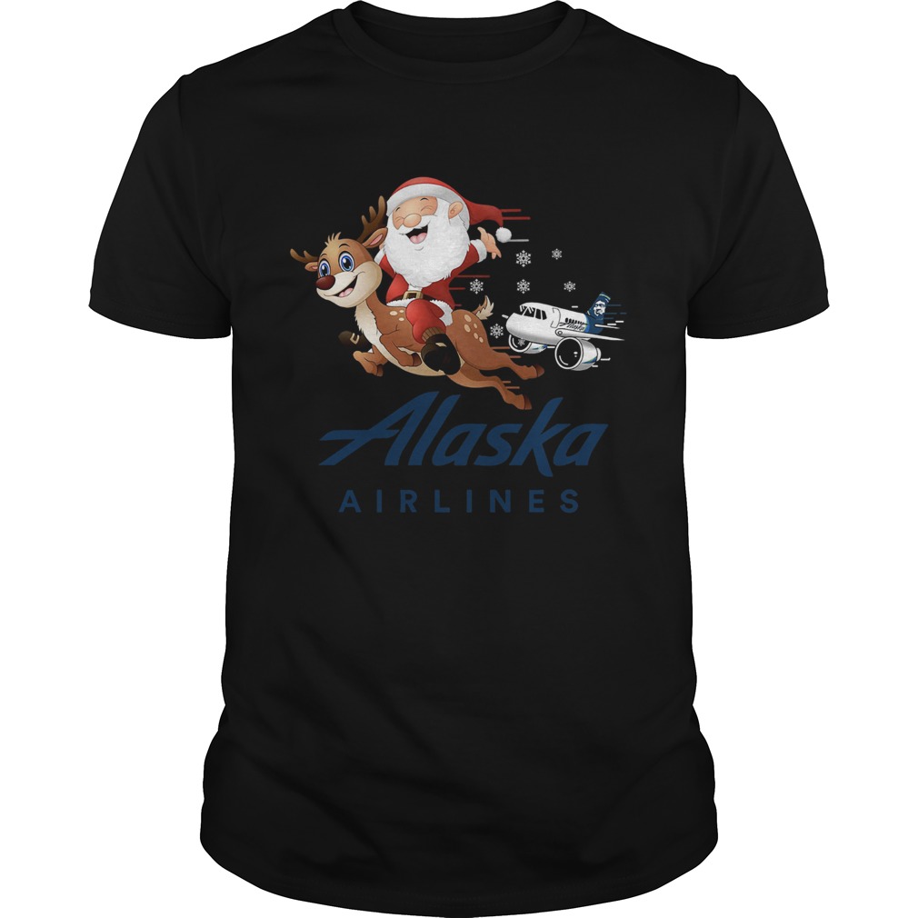 Santa Claus riding reindeer Alaska Airlines shirt