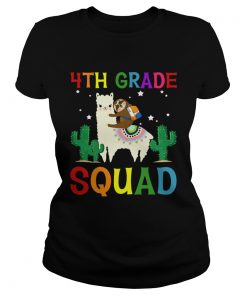 Sloth Riding Llama 4th Grade Squad Back To School TShirt Classic Ladies